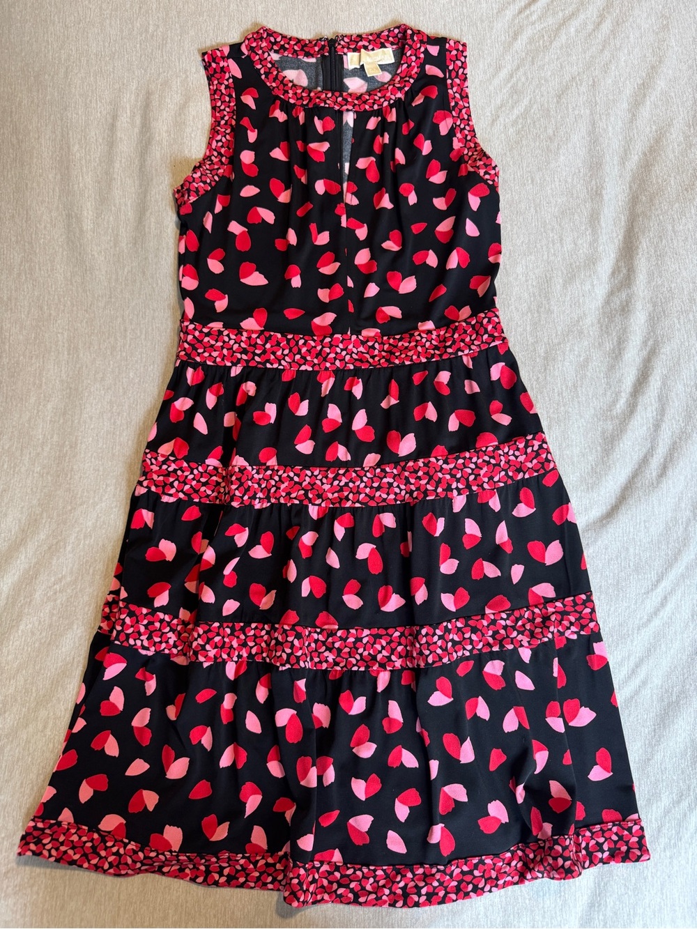 MICHAEL Michael Kors Black Sleeveless Dress with Pink & Red Petal Print Keyhole
